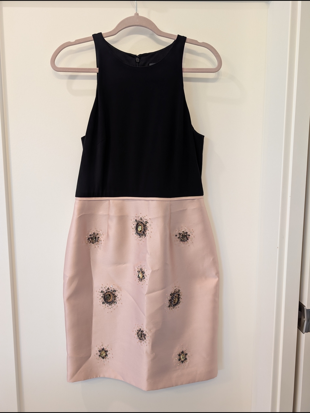 Adrianna Papell Black and Blush Beaded Dress